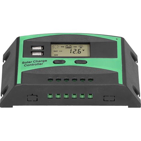 Solarladeregler mit zwei USB-Anschlüssen, intelligenter Regler für Solarzellenbatterien, multifunktionales, einstellbares LCD-Display, Straßenbeleuchtungsregler, 12–24 V, 30 A, LD3024U