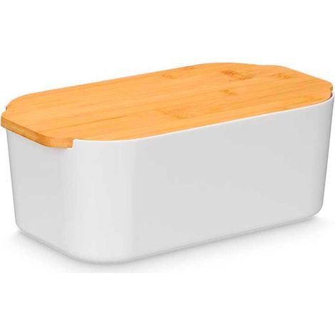 KINVARA panera blanca tapa bambu 4,5 l , Panera blanca tapa bambu 4,5lMarca:KinvaraDimensiones:18,5 x 33 x 12 cmColor: Negro y maderaMaterial: plástico y bambúC