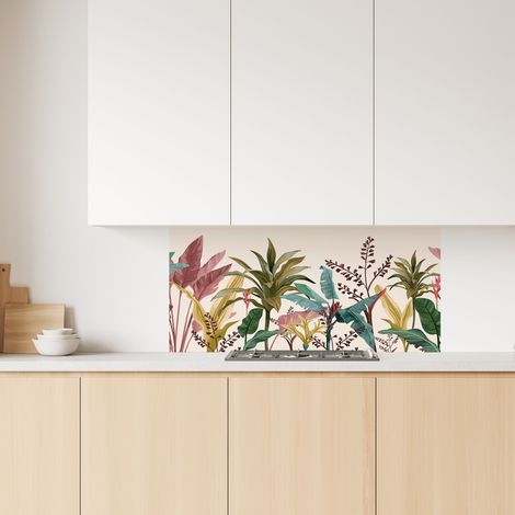 Lupia Pannello Paraschizzi Schienale Cucina con decorazione stampata, BANANA LEAVES, in Alluminio composito, Facile da applicare, Lavabile Ignifugo Resistente all'Acqua 120xH62,5 cm (1/4)