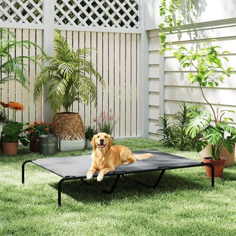 Lit surélevé pour chien XL 152x94x23 cm en polyester gris, facile à monter FloraGrace (1/5)