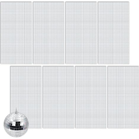 Lot de 8 carreaux de mosaïque autocollants en verre - 150 x 300 mm - Carrés - Mini miroir - Mosaïque en verre argenté - Pour bricolage, artisanat, boule disco - Décoration de fête et projets (1/5)
