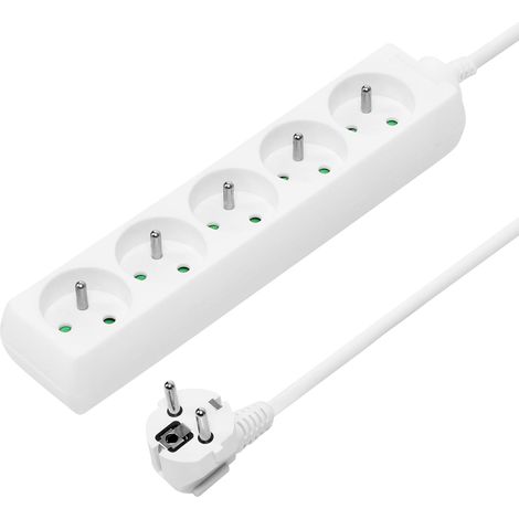 Multiprise 5m, 5 Prises, Rallonge 230V, 5 Prises Françaises Tournées à 45°, Multiprise de Qualité avec Sécurité Enfant, Couleur Blanc (1/5)