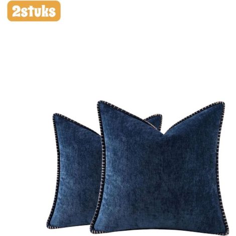 Set of 2 decorative chenille cushion covers with triangular seams, 45 cm, dark blue (1/5)