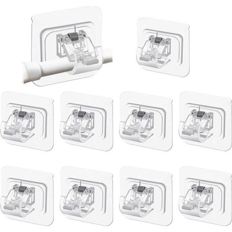 10 Pièces Support Tringle Rideaux Sans Percage, Accroche Rideau Adhesif, Supports de Tringle Auto-Adhésifs Transparent pour Tringles à Rideaux, Barres à Serviettes, Salles de Bains, Cuisines (1/5)