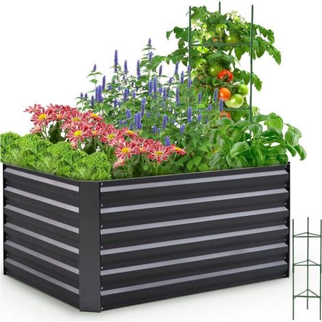 Quictent Hochbeet Pflanzkasten Metall 180x90x56cm ohne Boden Grau (1/5)