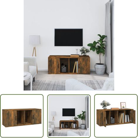 The Living Store Meuble TV Chêne fumé 100x35x40 cm Bois d'ingénierie - Meubles Tv - Meuble Téléviseur - Rangement Tv - Unité Tv - Support Tv (1/5)