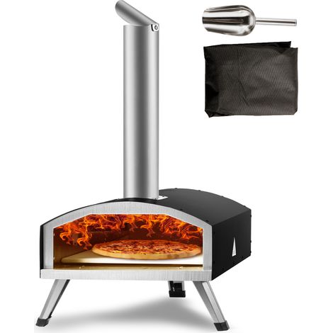 VEVOR Horno de Pizza Portátil 304,8 mm de Acero Inoxidable Horno Portátil de Carbón y Leña para Exteriores con Piedra de Pizza Plegable Cocción Rápida 540 °C para Cocinar Pan Camping Barbacoa Jardín