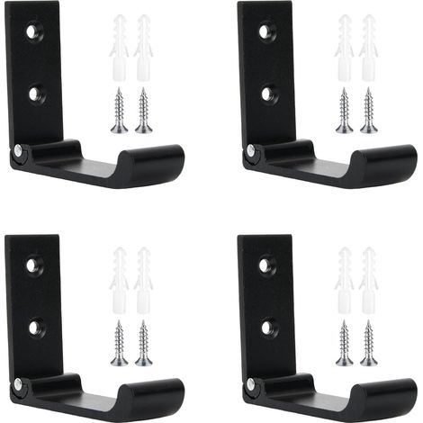 Crochets Muraux Pliables 4Pcs Noir - Crochet Manteau Pliable avec Vis, Patère Murale Robuste Aluminium, Porte Manteau Sac Clé Maison Salle de Bain