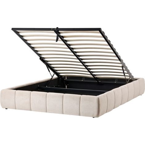 Bett mit Stauraum ohne Kopfteil Stoff GENAS 140 x 200 cm Hellbeige