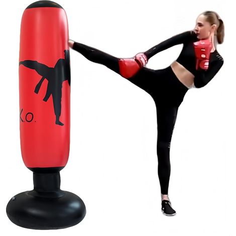 Sac de frappe sur pied - 160 cm - Gonflable - Sac de frappe debout - En PVC rétractable - Convient pour pratiquer le karaté, le taekwondo, la boxe, etc (1/5)