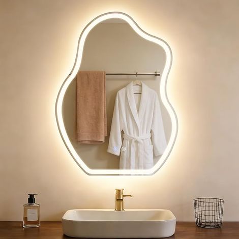 GBLY Specchio bagno asimmetrico LED 60x80 cm parete IP44 tattivo antiappannamento luce regolabile