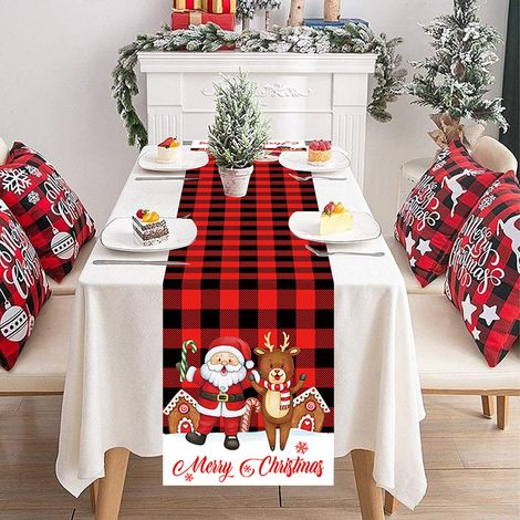 Chemin de table Noël vichy rouge et noir 35x180 cm, lin lavable, intérieur extérieur (1/5)
