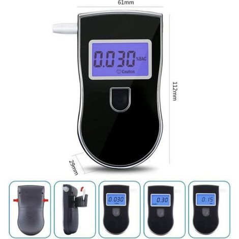 Testeur D Alcool - Ecran LCD Rétro-Éclairé Bleu - Conversion Triple Unité % BAC ‰ BAC Mg/L - Embout Buccal Remplaçable - 61 X 112 X 29 Mm - 1 Pièce (1/3)