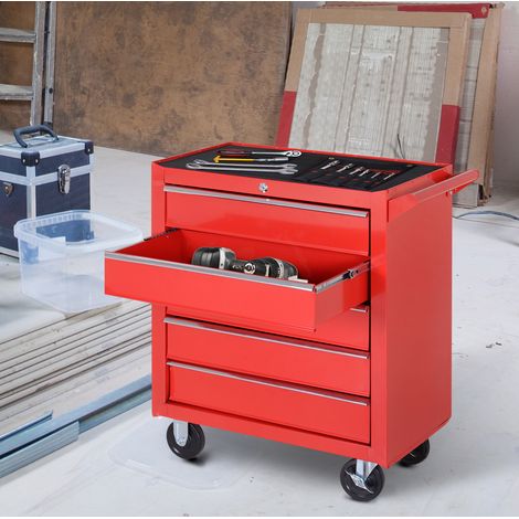 Carrello da officina a 5 cassetti con serratura in acciaio rosso OKMYHOME (1/5)