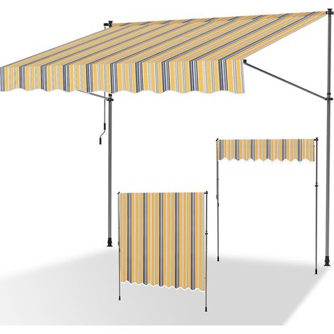 Randaco Store de balcon jaune et bleu, 350x120 cm, ajustable, protection UV, pour terrasse et jardin