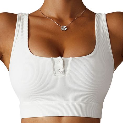 Soutien-Gorge De Sport - Sans Couture - Haute Tenue - Pour Yoga Et Activités Physiques - Blanc - Taille M (1/5)