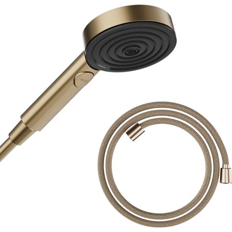 Cabezal de ducha HANSGROHE Pulsify Select EcoSmart 105, 3 chorros de relajación + flexo Designflex de 160 cm, bronce cepillado