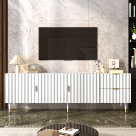 Mueble TV FloraGrace 170 x 35,5 x 55 cm de paneles de madera blancos con almacenaje (1/5)