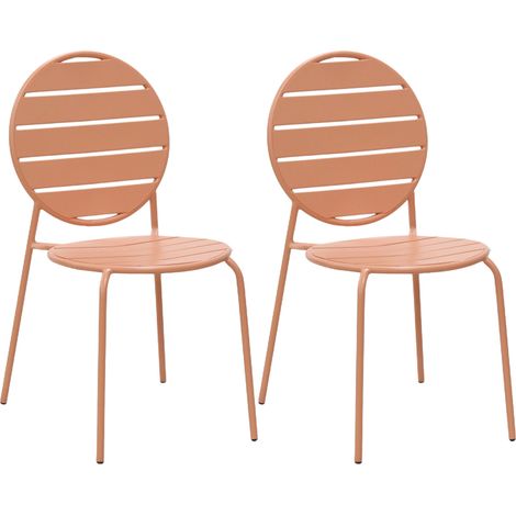 Lot de 2 chaises de jardin dossier rond en métal terracotta - BACA