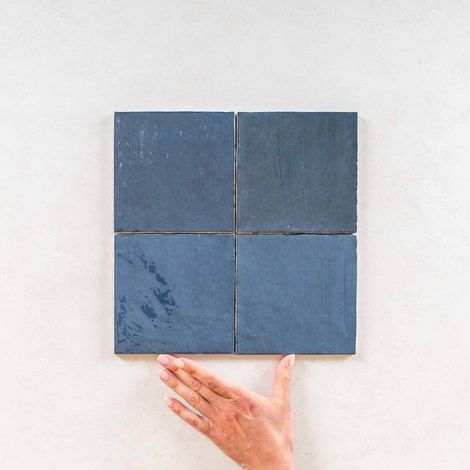 Carrelage mural faïence effet zellige LA RIVIERA 13,2x13,2 cm Blue reef - - boîte de 1 m2