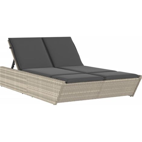 Maison Exclusive - Lettino Prendisole Doppio con Cuscini Grigio Chiaro Polyrattan
