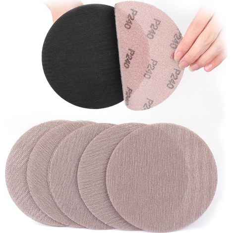 Treillis Feuilles Abrasive 150mm, 30 Pièces Papier a Poncer 240 Grains Abrasives Papier pour Ponceuses pour cloisons sèches (1/5)