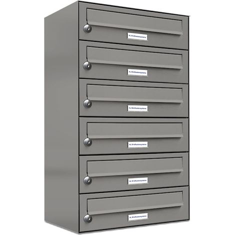 6er Premium Briefkasten Aluminiumgrau RAL Farbe 9007 für Außen Wand Postkasten 1x6 (1/5)