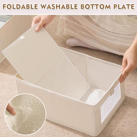 Juego de 3 cajas de almacenamiento plegables para armario, cubos de tela con ventana transparente, para ropa sucia, juguetes, ropa y libros. (1/4)