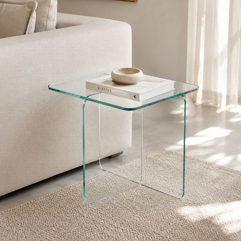 Bout de canapé carré 50x50x45 cm en verre trempé transparent - KURANO (1/3)