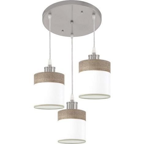 Plafonnier 3 x E27, finition nickel/blanc et bois gris, dimensions 42 x 42 cm, idéal pour éclairer des espaces modernes.