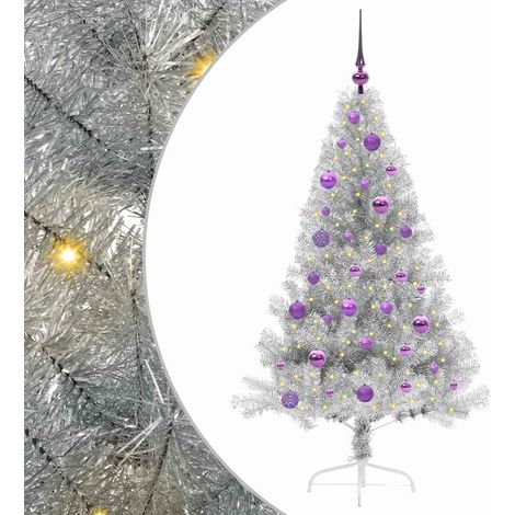 Sapin de Noël artificiel pré-éclairé Argent 150 cm PET - vidaXL