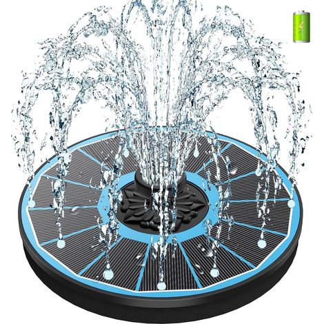 3.5W Fontaine Solaire avec Batterie 2000mAh, 2025 Upgrade Solaire Flottant Extérieur Fontaine Pompe Bassin Solaire avec 8 Buses & 4 Tiges Fixes pour Bain d'oiseaux, Piscine, Jardin Fontaine