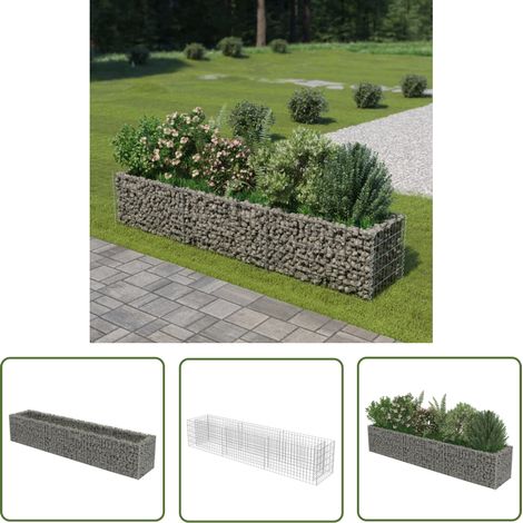 The Living Store Lit surélevé à gabion Acier galvanisé 270x50x50 cm - Lit Surélevé - Gabion - Jardinière - Border Fleurie - Décoration Extérieur (1/5)
