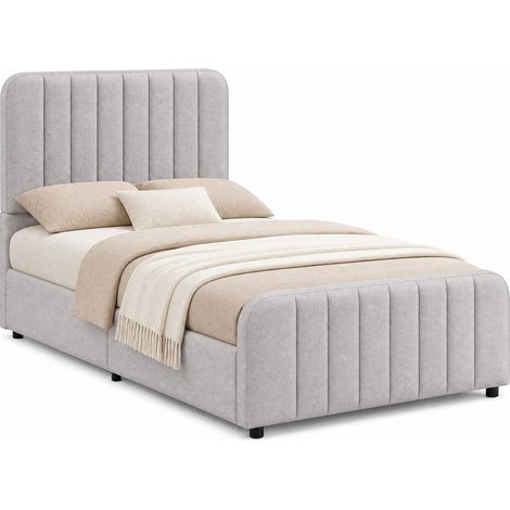 Lit coffre enfant 90 x 200 cm avec sommier, tête de lit capitonnée, grand espace de rangement hydraulique, tissu gris, coins arrondis, de CHICFURN (1/5)
