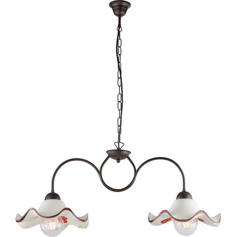 Bilanciere 2 Luci Anemone In Ferro Laccato Ruggine E Ceramica Decorata (1/3)