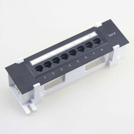 Panneau De Brassage CAT6 - 8 Ports - Codage T568A B - Acier Revêtu Noir - Pour Câblage RJ45 Non Blindé (1/3)