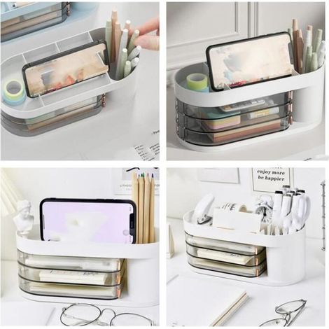 Organiseur de bureau - Non spécifié - Porte-stylo - Blanc - Multifonctionnel - 10.5x24.5x10cm (1/4)