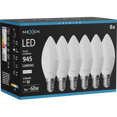 Mexen Nova 6x Ampoule LED E14, C37, 9W, Neutre - 4000K, 945 lm - L102-E14-0940-01x06 (1/3)