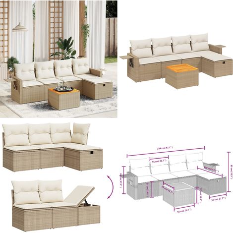 Salon de jardin avec coussins 6 pcs beige résine tressée - Ensemble Salon De Jardin - Mobilier De Jardin - Canapé Extérieur - Chaise Lounge - Table Basse Extérieure - Home & Living (1/5)