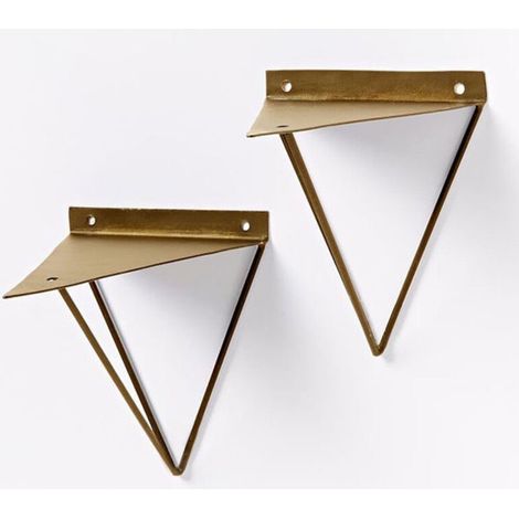 Equerre Etagere Flottantes Forme en Triángulo Geométrico, 16 x 17.5 cm Supports Etagere Dissimulé Invisible Vintage en Fer du Mural, Equerre Mural avec Vis Industriel pour Déco Salon, 2 Pièces/ Or-Fei (1/5)