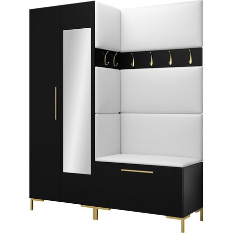 Meuble d'entrée Nomal IX, Faux cuir Soft 017, 196x158x46cm, Disponible, Stratifié, Faux cuir, Murale, À poser
