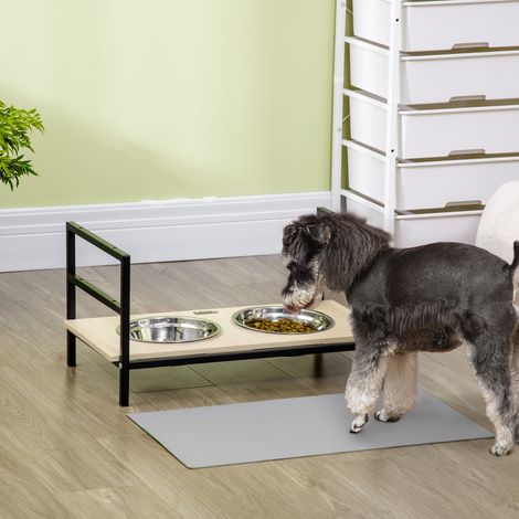 Supporto rialzato doppio per ciotole per cani con 2 ciotole in acciaio rimovibili, altezza regolabile 11/21,5/32 cm e 1 tappetino