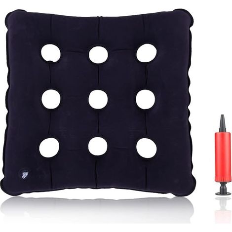 1 coussin gonflable en anneau, pour hémorroïdes et coccyx, avec pompe à air, forme donut à 9 trous, usage médical et bureau (1/5)