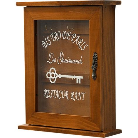Boîte à Clés en Bois, Armoire à Clés Murale Rétro avec Porte Magnétique, Rangement en Bois Solide (1/2)