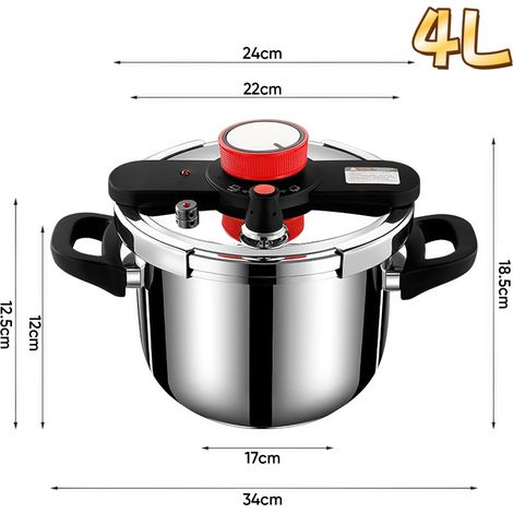 Cocotte-minute, Autocuiseur de 4 L, Structure ultra-sécurisée, 100kpa, Acier inoxy, Autocuiseur parois épaisses, Usage domestique (1/5)