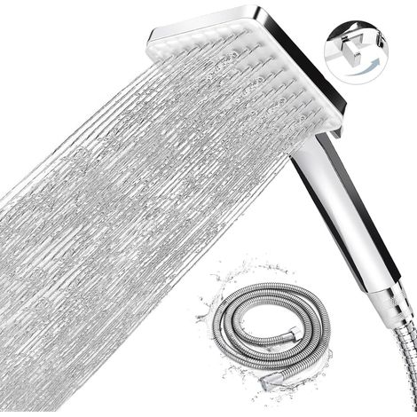 Duschkopf mit Schlauch, Duschbrause mit Schlauch 1,5M, Handbrause Wassersparend Duschkopf mit Druckerhöhung, Regendusche Duschkopf mit 6 Strahlarten
