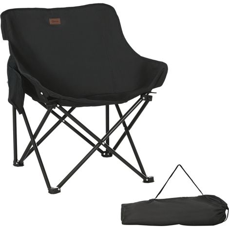 Chaise de camping pliable ultra légère noire avec sac de transport et poche latérale compacte idéale pour les activités en plein air (1/5)