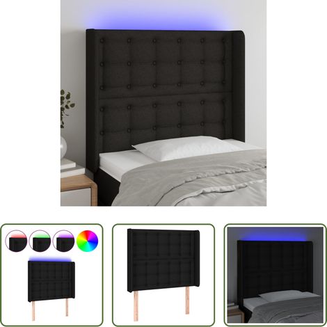 vidaXL Cabecero con LED de tela negro 83x16x118/128 cm (1/5)