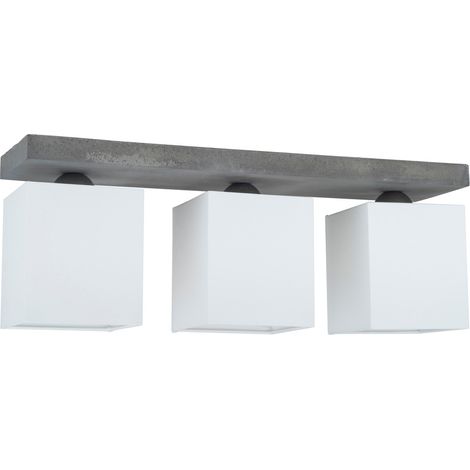 Plafonnier en Béton Gris Abat jours Blanc Cubique  3 Tête alignées GREAT (1/2)