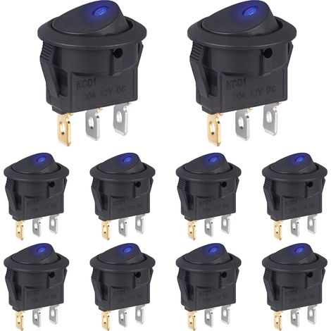 Interrupteur 12V 20A Voyant Lumineux LED Bleu Interrupteurs à Bascule Rond 12 Volts ON/OFF 2Positions Marche/Arret 3Broches Commutateur Bouton pour Voiture Automobile (10 Pièces) (1/5)